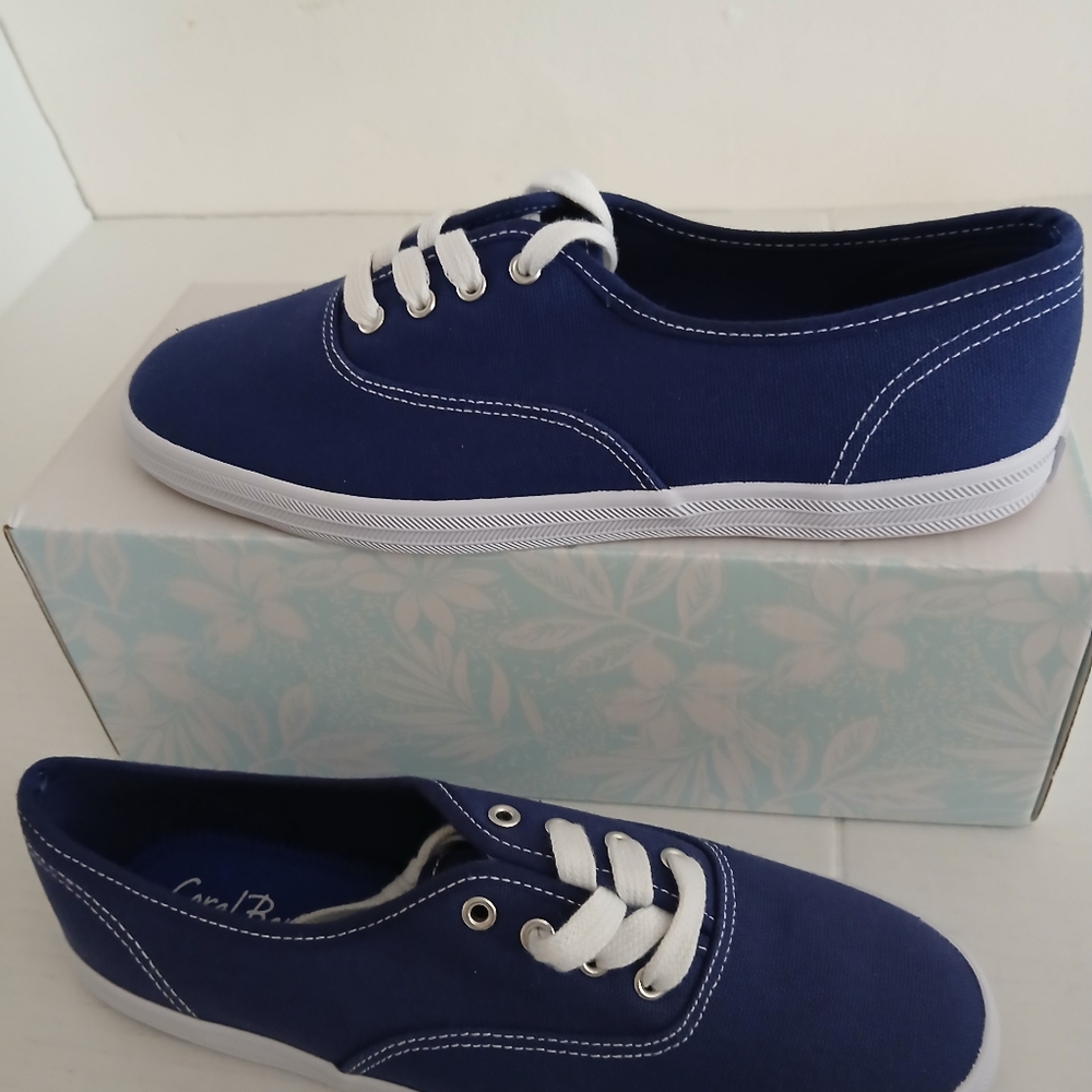 Classic Navy Canvas Sneakers Coral Bay Womens Classic  Sneaker Lace Up 8M - Picture 5 of 13